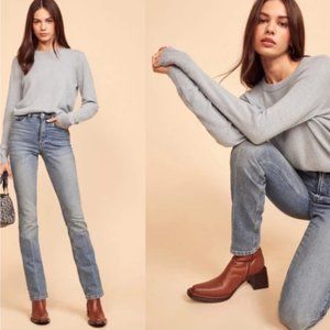 Reformation 100% Cashmere Marled Blue Ribbed Hem Sweater